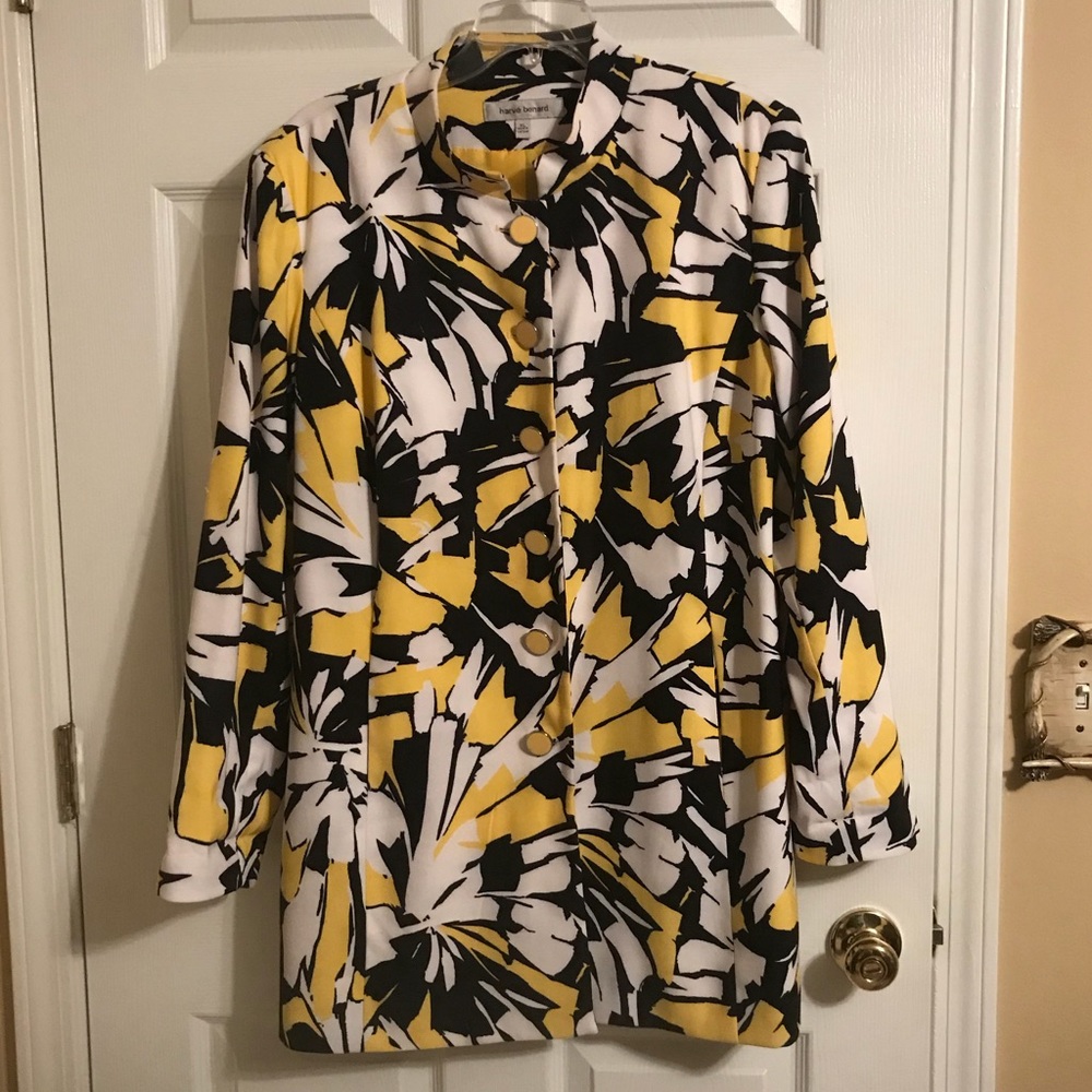 Yellow, Black, & White Floral Button Up Jacket